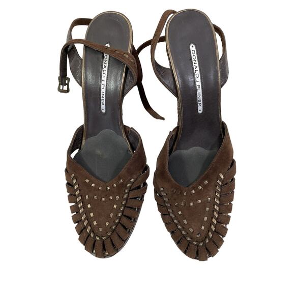 Donald J. Pliner Queta S1 Brown Suede Ankle Strap Wedge Heels Sz 9M - Picture 2 of 12